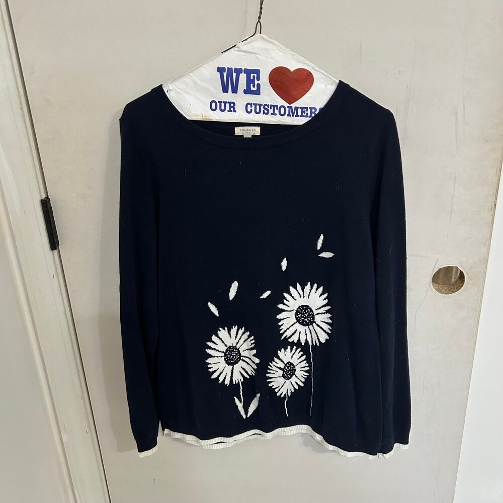 Talbots Navy White Floral Sweater size M